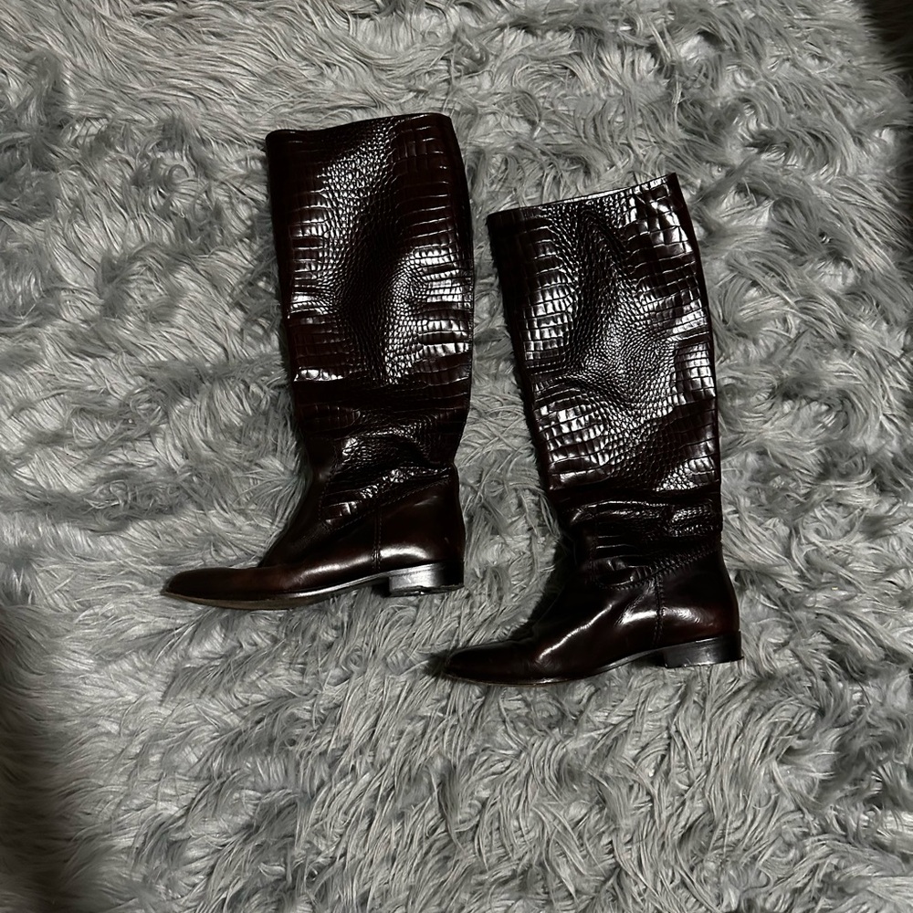 Bruno Magli Chocolate Crocodile Knee High Boots